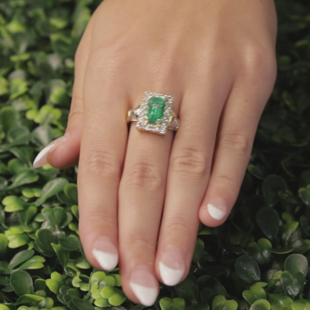 2.20CT Colombian Emerald Diamond Ring 18K Gold Sz 8.5 GIA 3.45CTW Estate