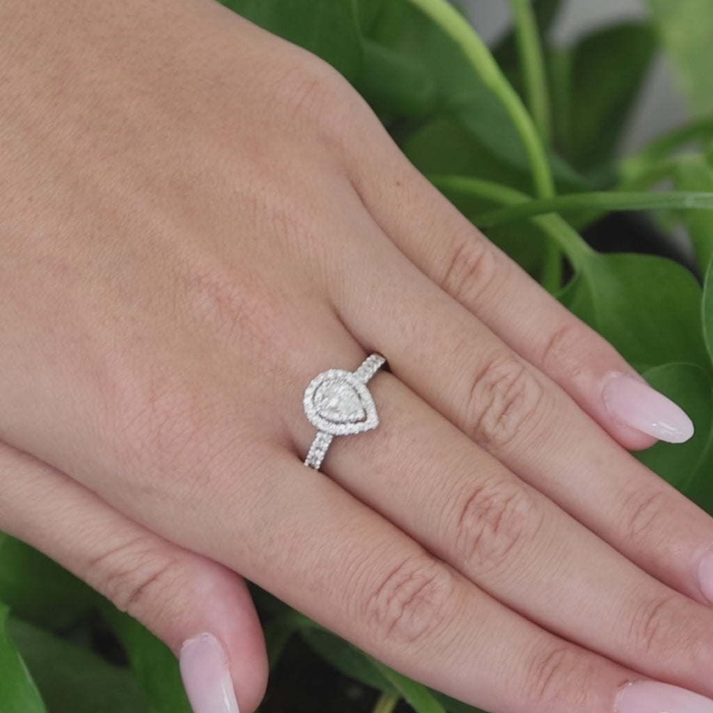 14K White Gold 0.75CTW Pear Diamond Double Halo Engagement Ring Size 7