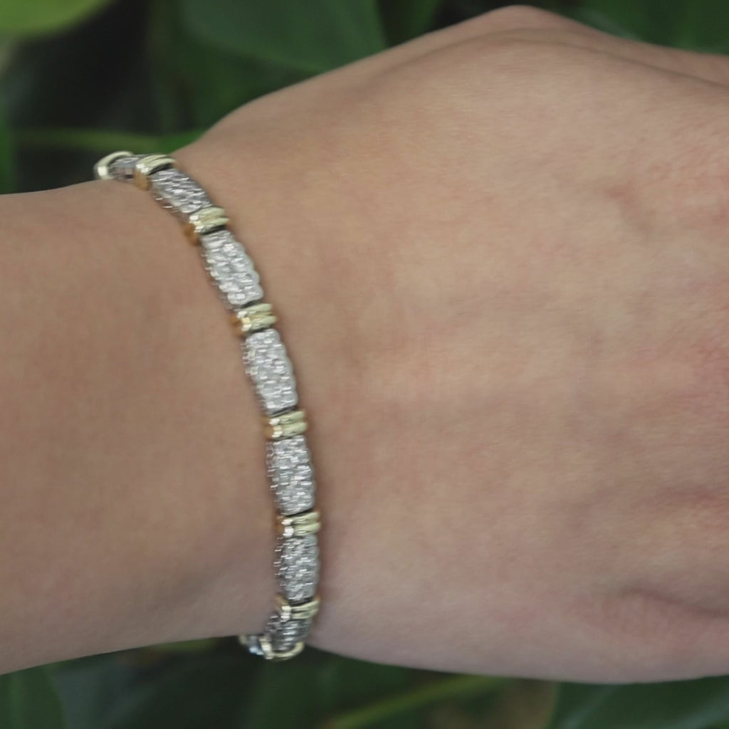 3.50 TW Diamond Station Bracelet 14K Two Tone Gold 7" Ladies Estate