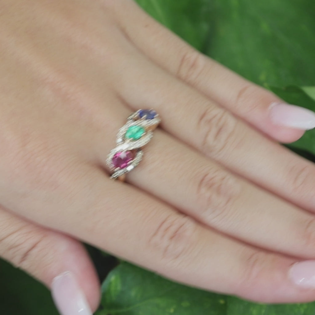 Le Vian 14K Rose Gold Ruby Emerald Sapphire Diamond Ring Size 6.25