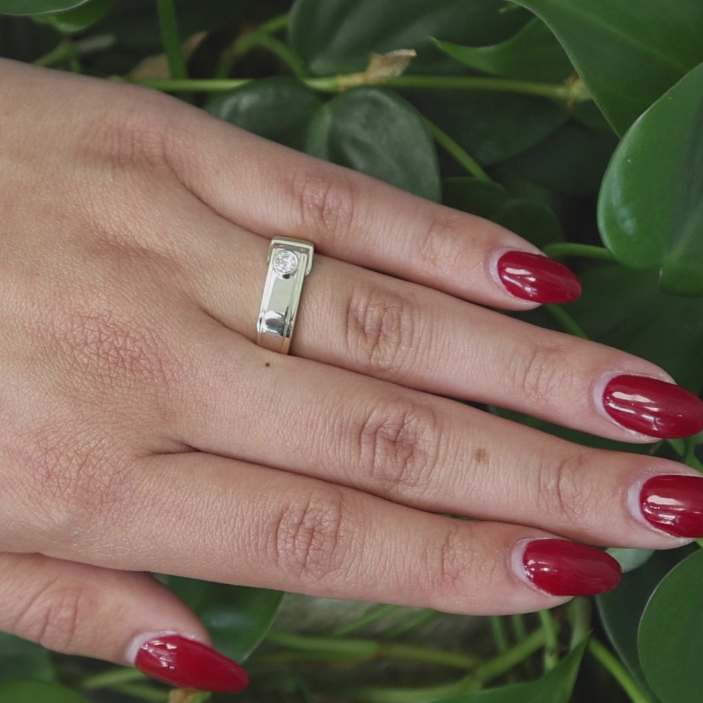 0.15 CT Solitaire Round Diamond Band Ring 14K Two-Tone Gold SZ 6.5 Unisex Estate