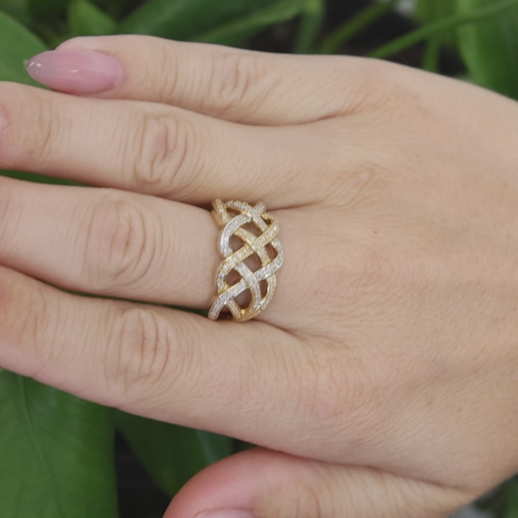 14K Two Tone Gold 0.30CTW Diamond Infinity Knot Ring Estate Band Size 7