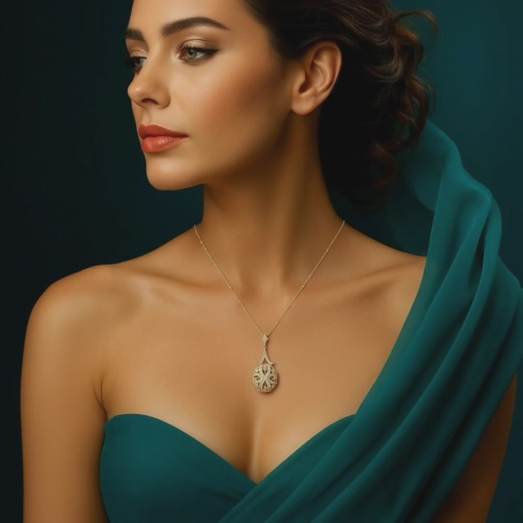 Doris Panos 18K Gold Filigree Diamond Pendant Station Necklace 2.25 TW 17"