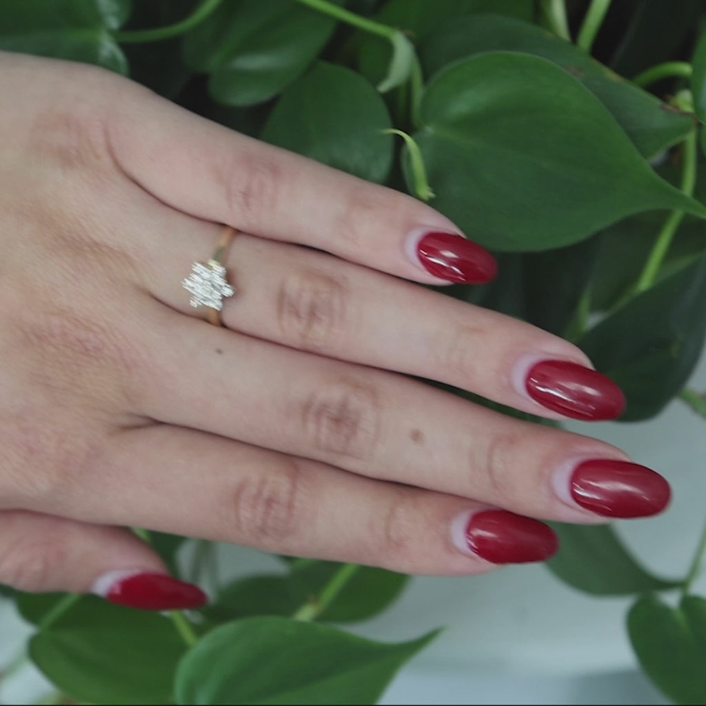 Cluster Diamond Floral Cocktail Ring 14K Yellow Gold 0.32 TW Size 6.5 Ladies