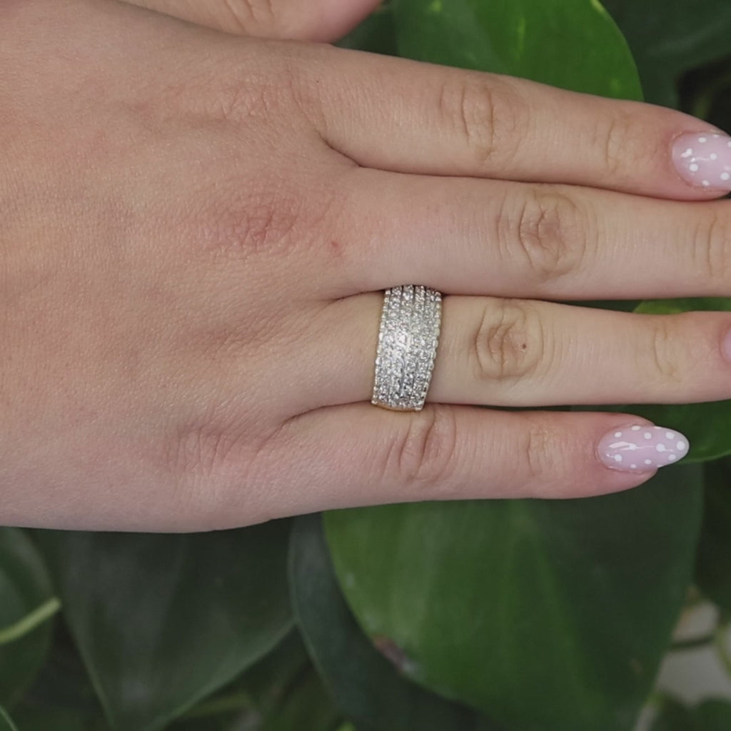 4-Row Diamond Wide Band Ring 14K Gold 1.00 TW Size 7 Ladies Estate