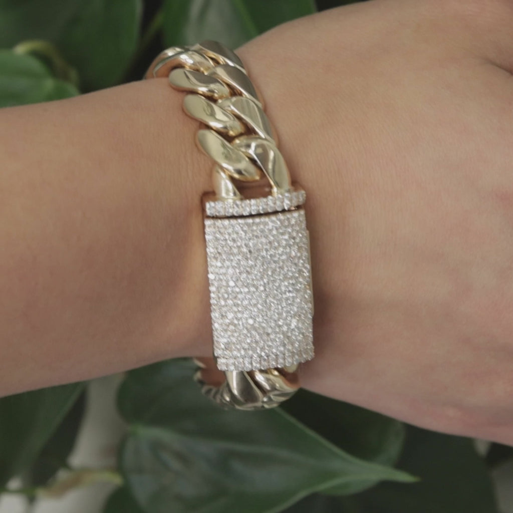 6.00 TW Diamond Cuban Link Chain Bracelet 14K Yellow Gold 8.25" Unisex Estate