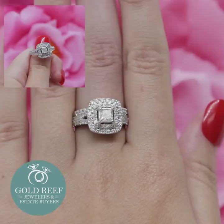 Vera Wang Love Diamond Halo Wedding Ring Set 14K White Gold 2.07 TW Size 4.25