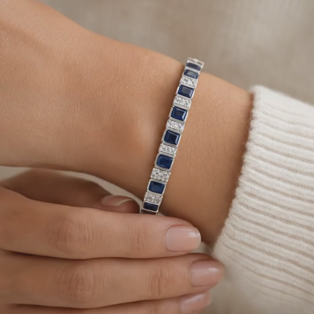 EFFY Blue Sapphire Diamond Bracelet 14K White Gold 9.00 CTW 7" Ladies Estate
