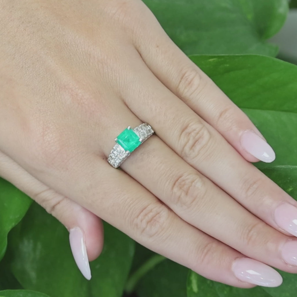 Natural Emerald Diamond Engagement Ring White Gold 2.00CTW Size 6