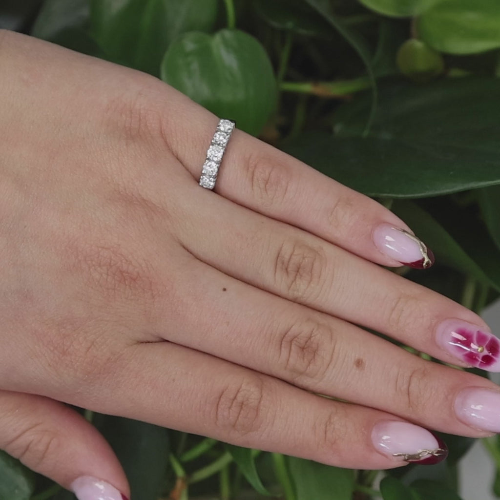 5-Stone Round Diamond Band Ring 14K White Gold 0.75 TW Ladies Estate Size 4.5