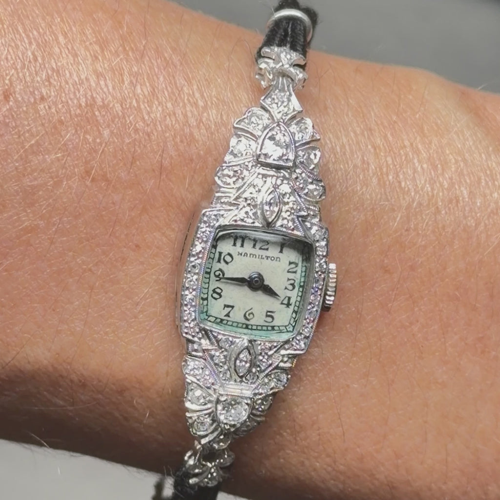 Vintage Hamilton Art Deco Platinum Diamond Ladies Watch Manual Wind 1940s