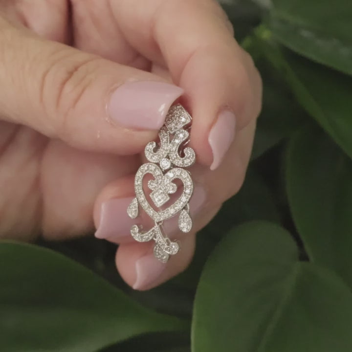 Vintage Diamond Chandelier Earring Pendant Set 14K White Gold 1.00 TW Ladies