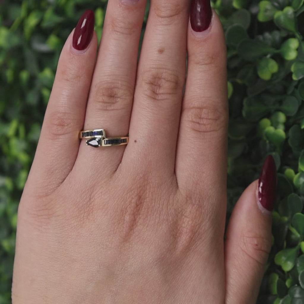 Blue Sapphire Gemstone Bypass Ring 18K Yellow Gold 0.90 CTW Size 7.25 Ladies