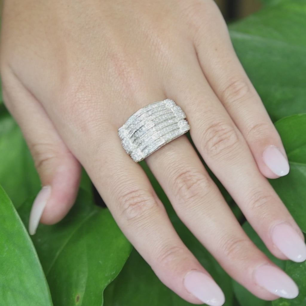 14K Two Tone Gold 1.25 CTW Natural Diamond Multi Row Cluster Statement Ring 8.25