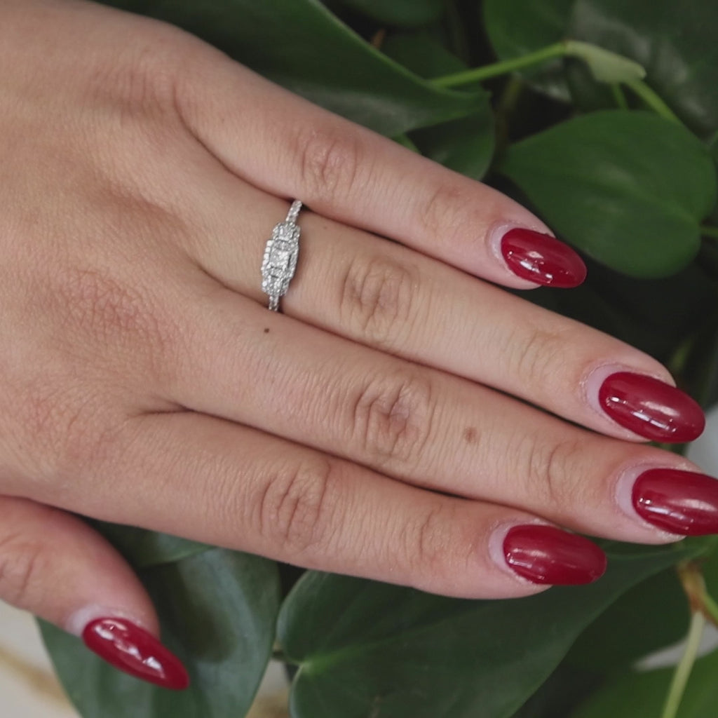 0.60 TW 3-Stone Princess Cut Halo Diamond Engagement Ring 14K White Gold Size 6