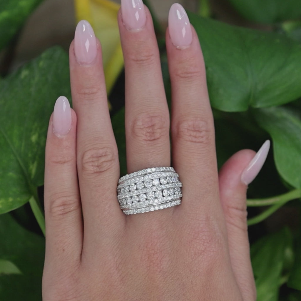 10K White Gold 3.00CTW Lab Grown Diamond Multi Row Wide Band Ring Size 7