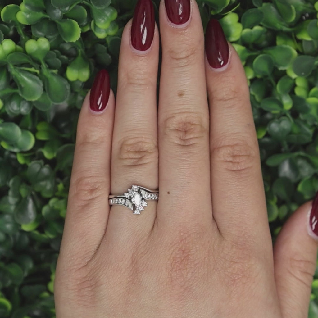 0.50 TW Marquise Round Accent Diamond Floral Cocktail Ring 14K White Gold Size 6