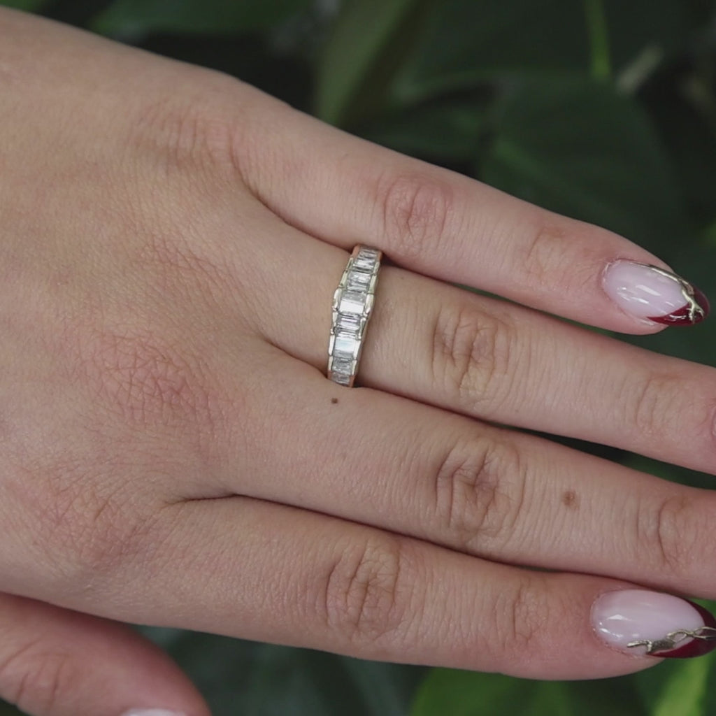 Baguette Cut Diamond Half Eternity Band Ring 14K Gold 0.70 TW Size 6 Estate