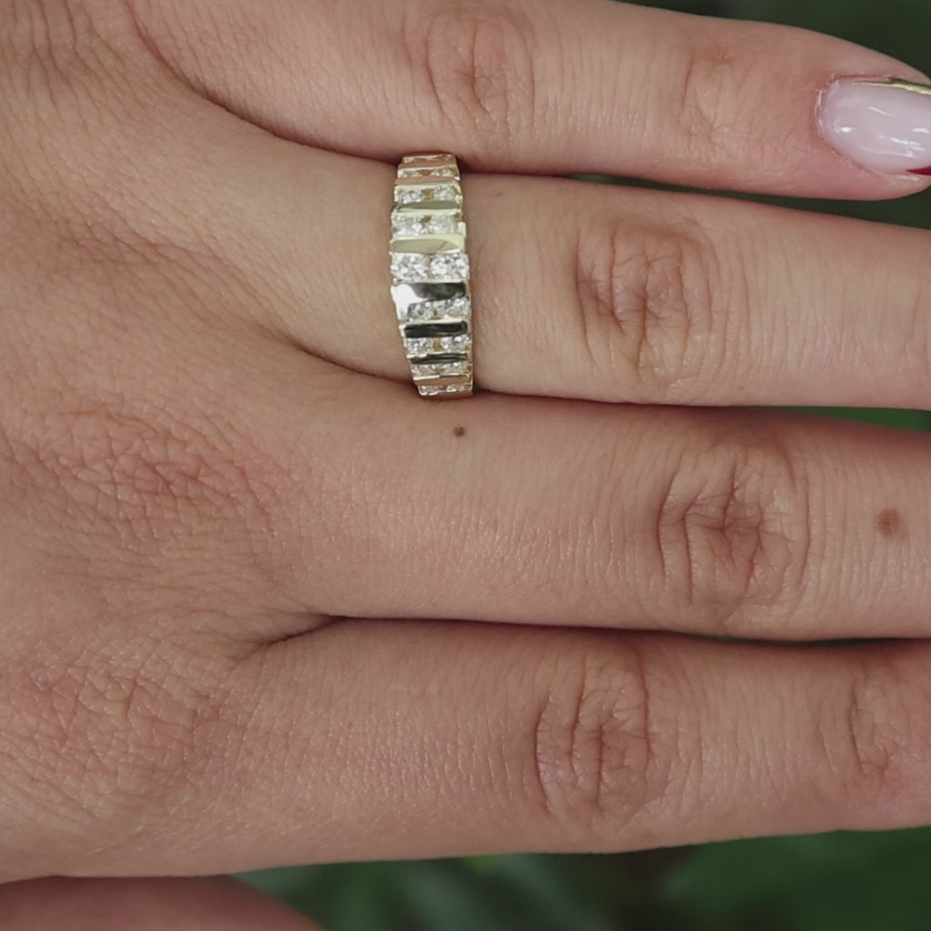 0.85 TW Diamond Wide Band Bar Ring 14K Yellow Gold Size 6.5 Estate