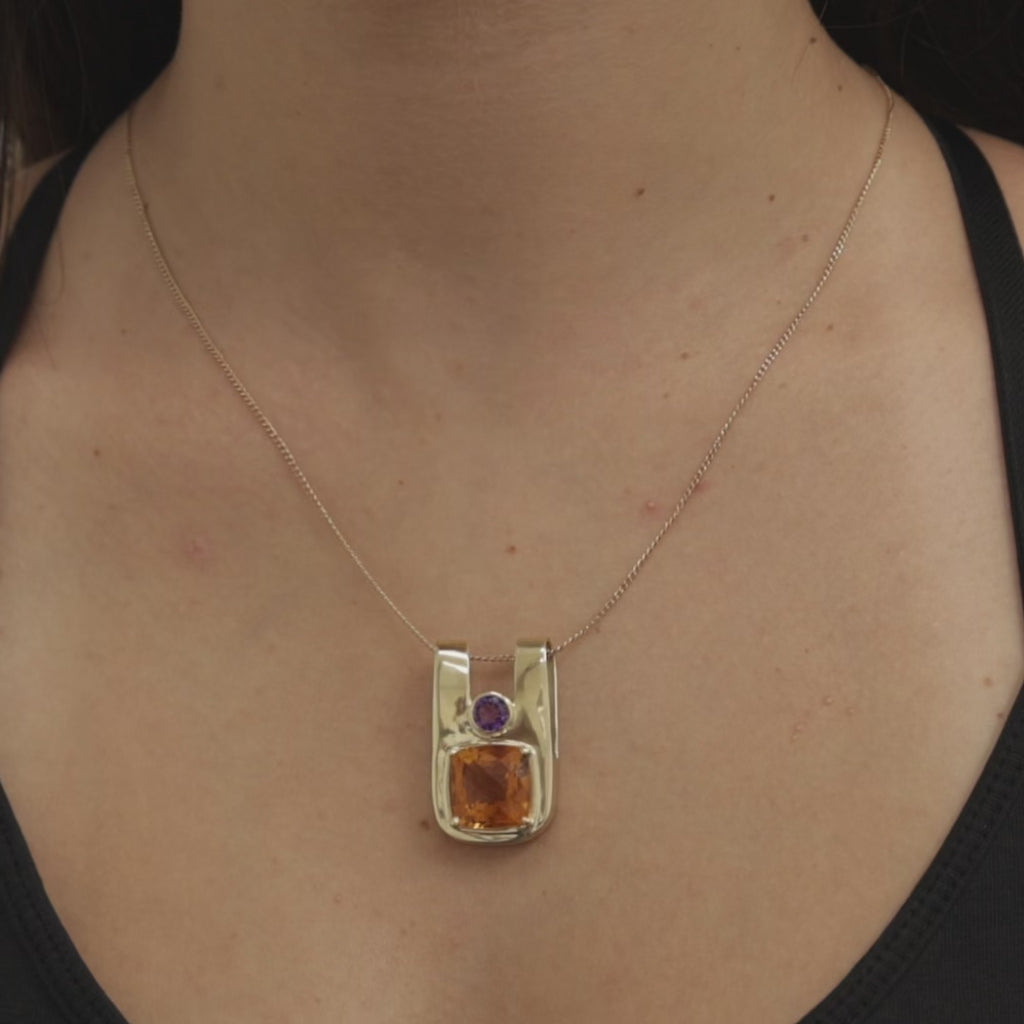 8.35 CTW Citrine Amethyst Gemstone Slider Pendant Yellow Gold 1.25" Estate