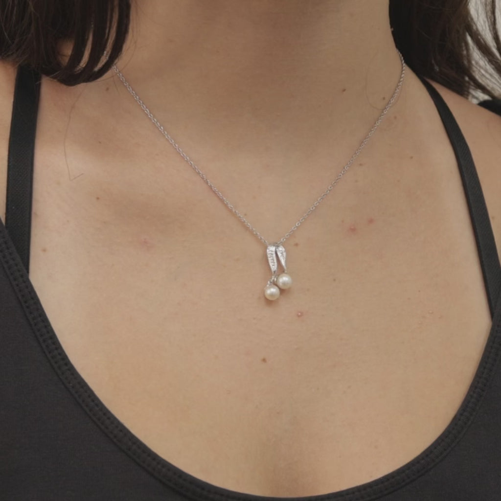 Vintage Akoya Pearl Diamond Dangle Pendant Chain Necklace White Gold 16" Ladies
