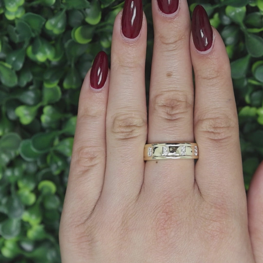 Mens Round Diamond Band Ring 10K Gold 0.08 TW Size 11.75 Estate