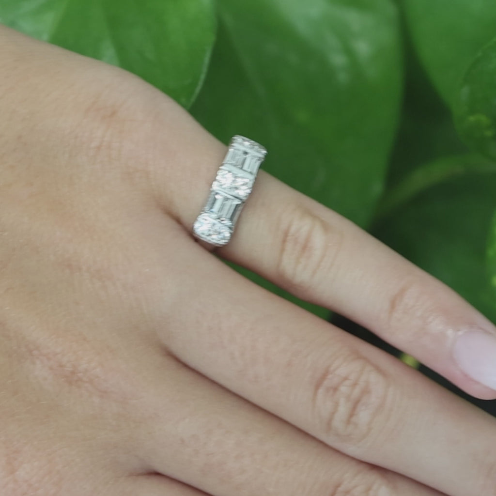 White Gold 0.60 CTW Natural Diamond Round Baguette Band Ring Size 3
