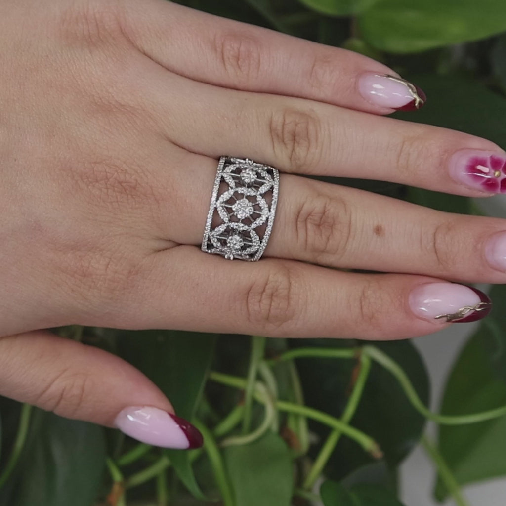 Gabriel & Co. Diamond Filigree Wide Band Ring 14K White Gold 2.00 TW Size 9