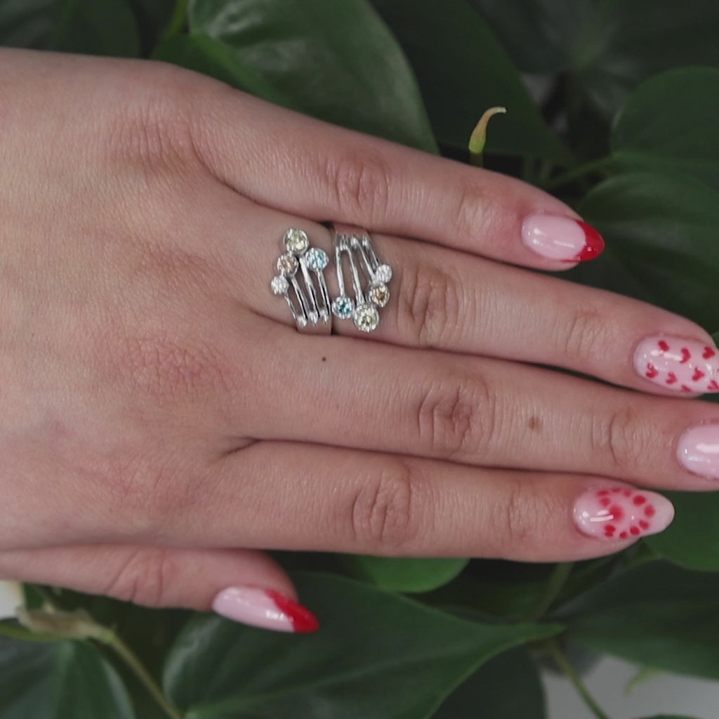 Multi Color Diamond Bypass Ring 0.71 TW 14K White Gold Swirl Size 5.5 Estate