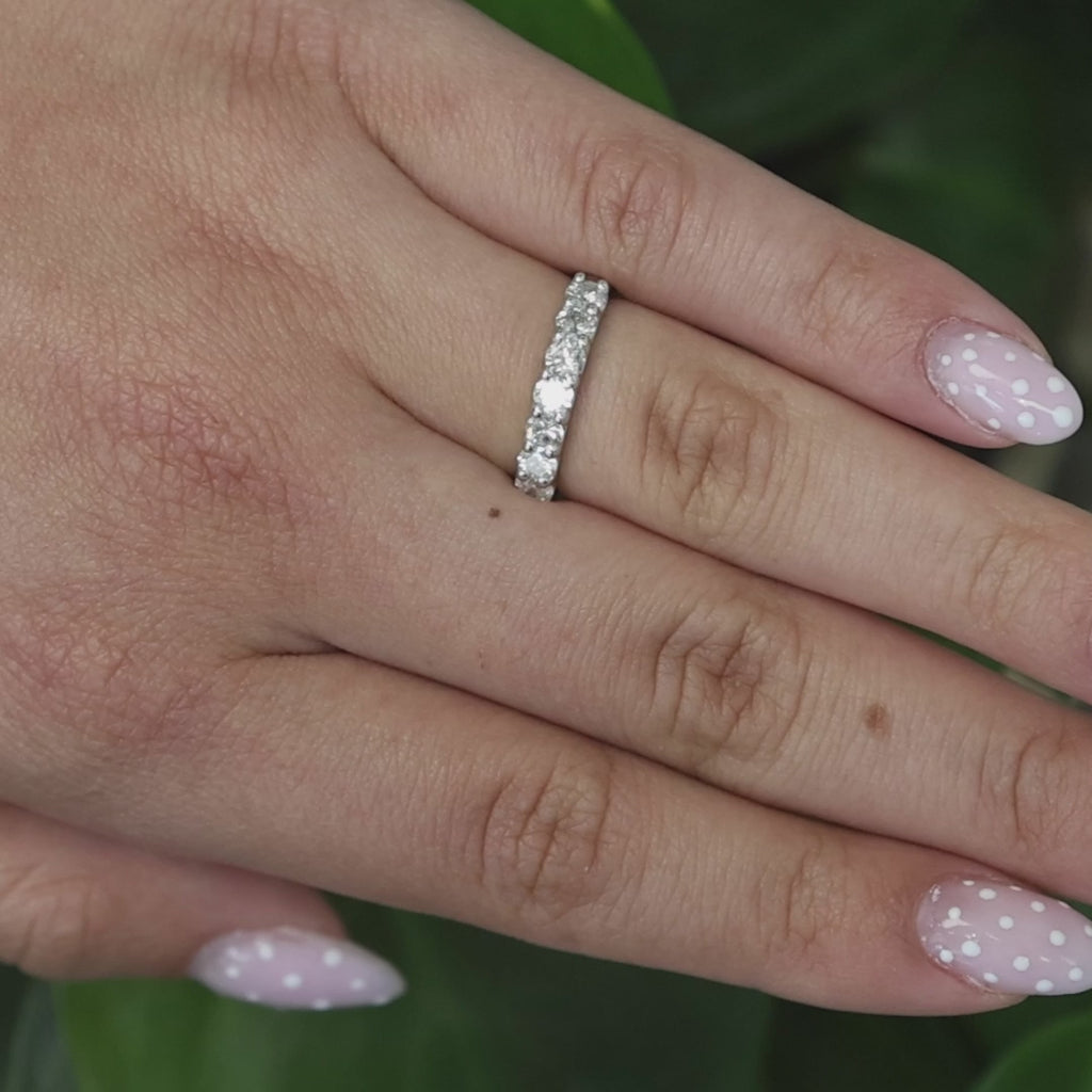 0.95 TW Diamond Half Eternity Band Ring 14K White Gold Round Diamonds Size 6.5