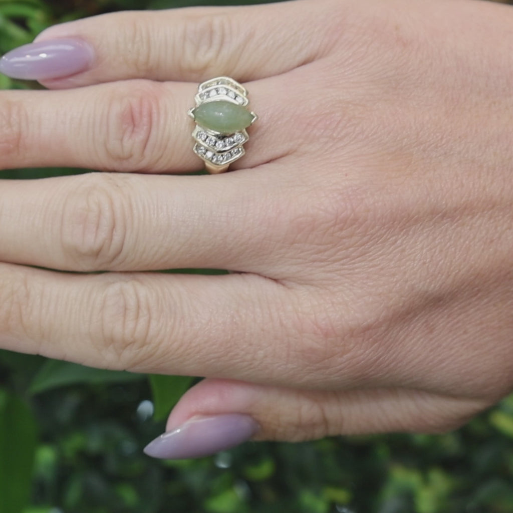 Green Serpentine Diamond Cocktail Ring 14K Yellow Gold 0.35 CTW Diamonds Size 5