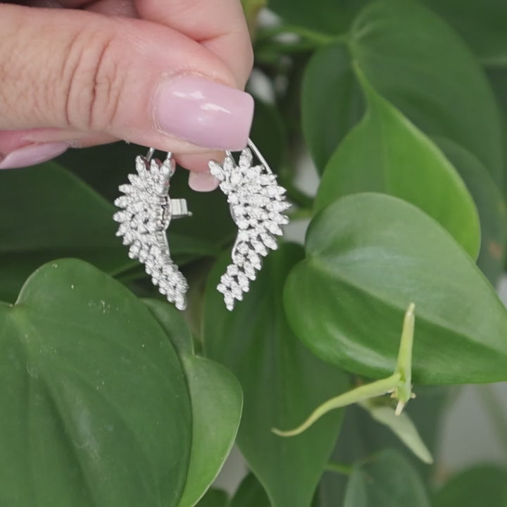 2.75 TW Cluster Diamond Feather Ear Cuff Earrings White Gold 1.05" Ladies Estate