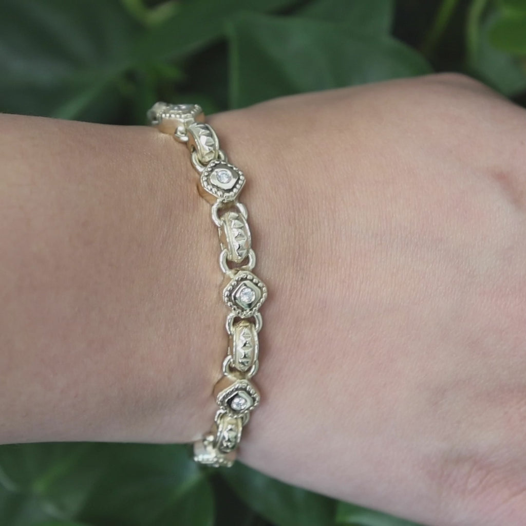 0.65 TW Diamond Station Bracelet 14K Yellow Gold 7.25" Vintage Estate