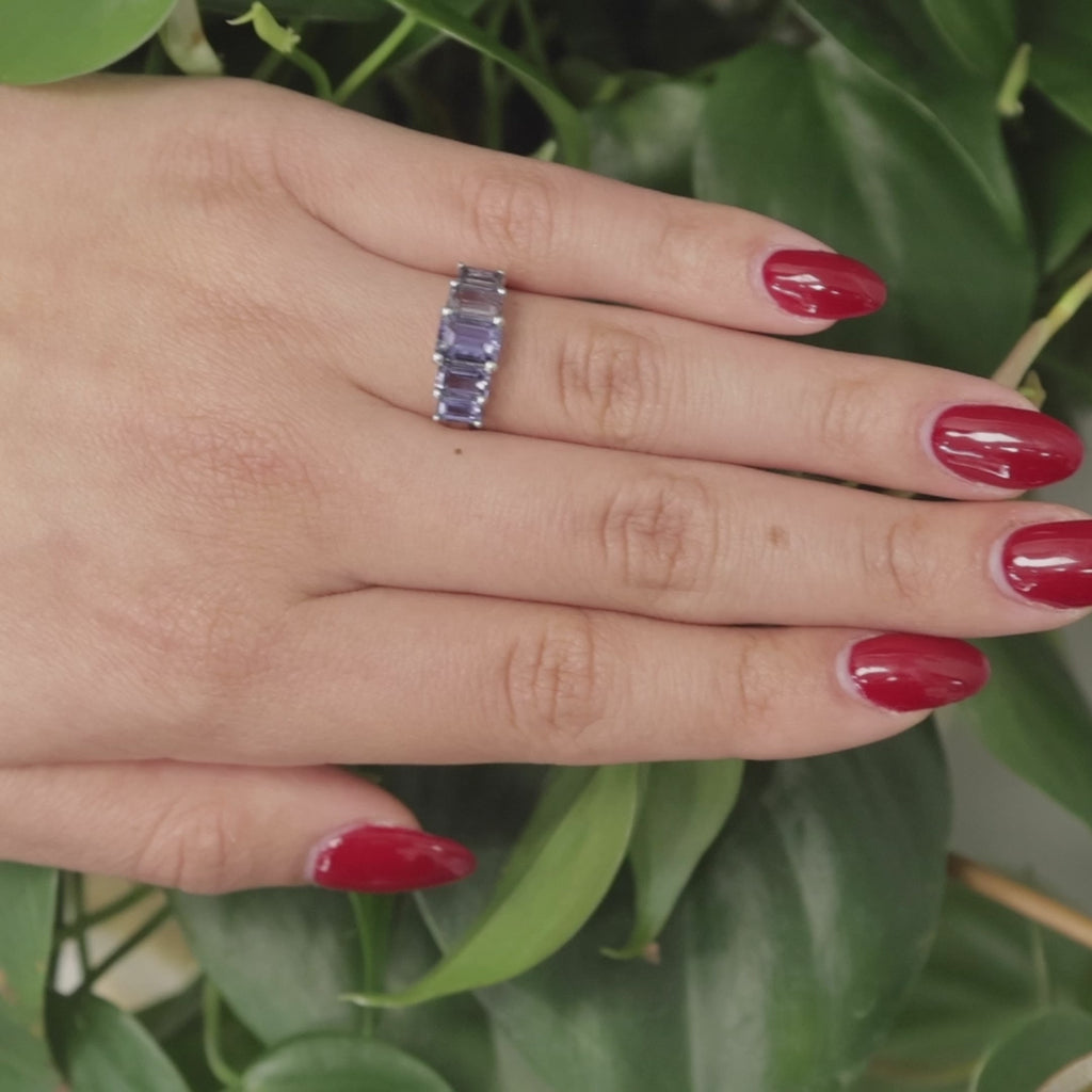 5-Stone Iolite Gemstone Band Ring 10K White Gold 3.14 CTW Emerald Cut Gems SZ 7