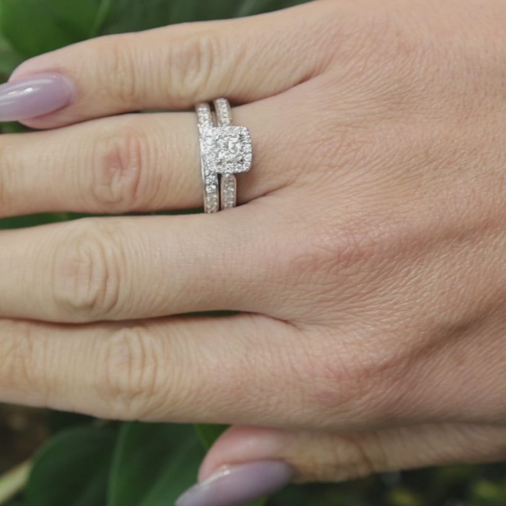 The Leo 14K White Gold 1.20 CTW Natural Diamond Princess Cut Bridal Ring Set