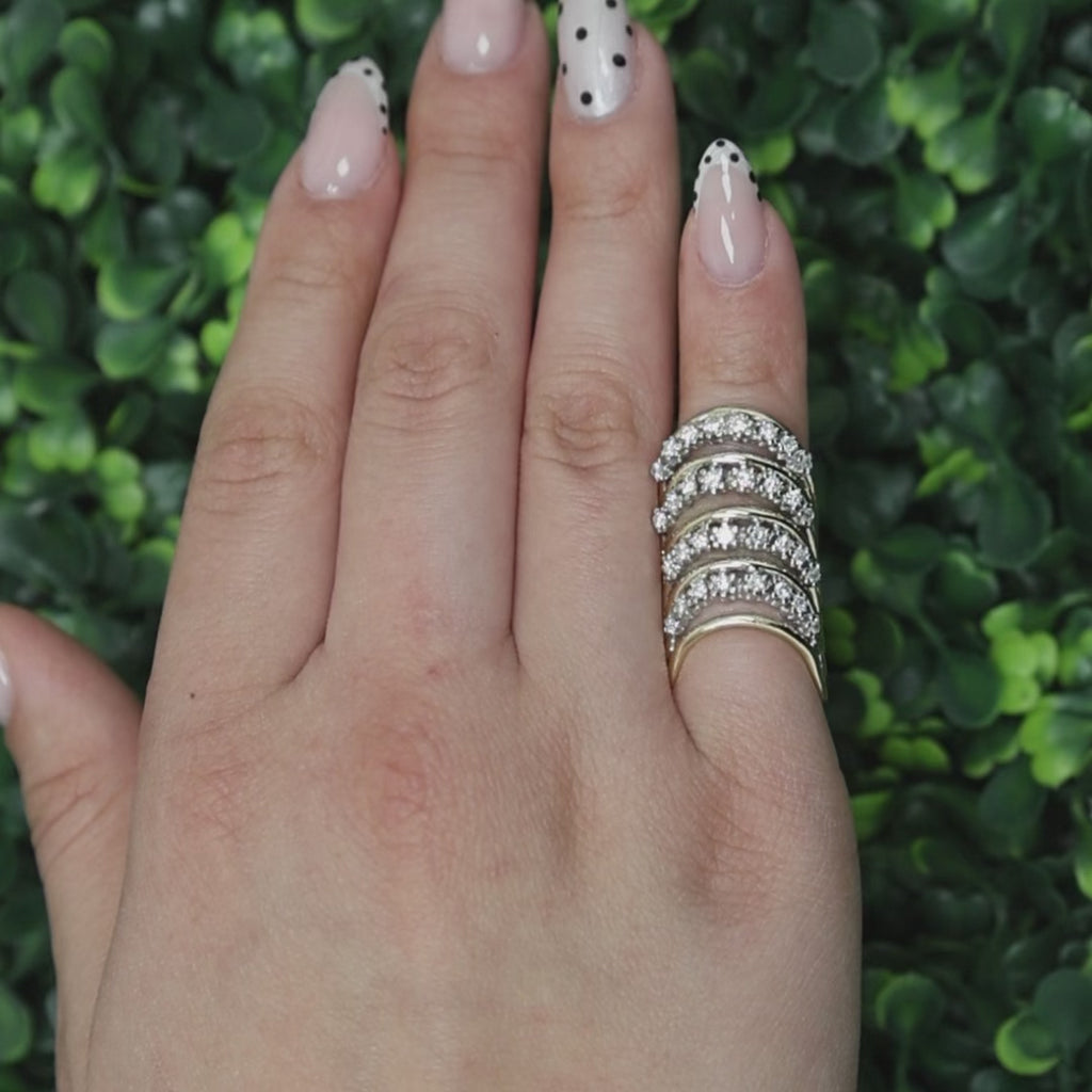 Diamond Full Finger Ring 14K Two-Tone Gold 1.08 TW Size 4.5 Ladies Estate