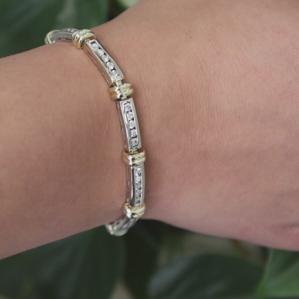 Diamond Station Bar Link Bracelet 14K Gold 2.50 TW 7" Ladies Estate