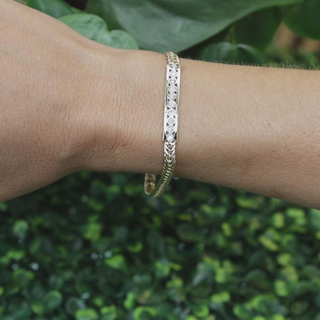 Two Tone Gold 0.75 CTW Diamond Bar Spiga Link Bracelet 7.25"