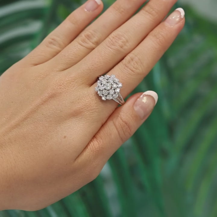 1.20 TW Diamond Flower Cocktail Ring White Gold Size 11.75 Ladies Estate