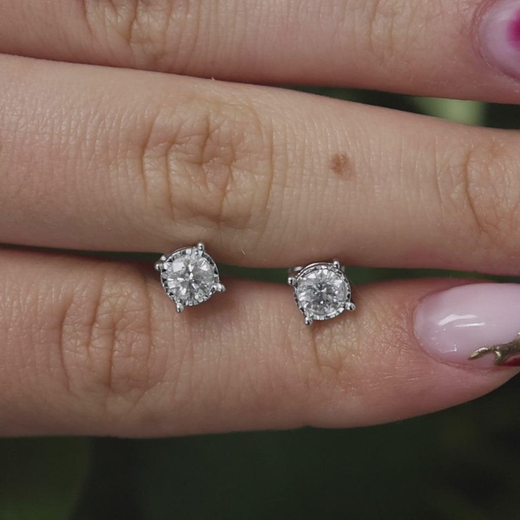 0.70 TW Round Diamond Stud Earrings 10K White Gold 4-Prong Setting
