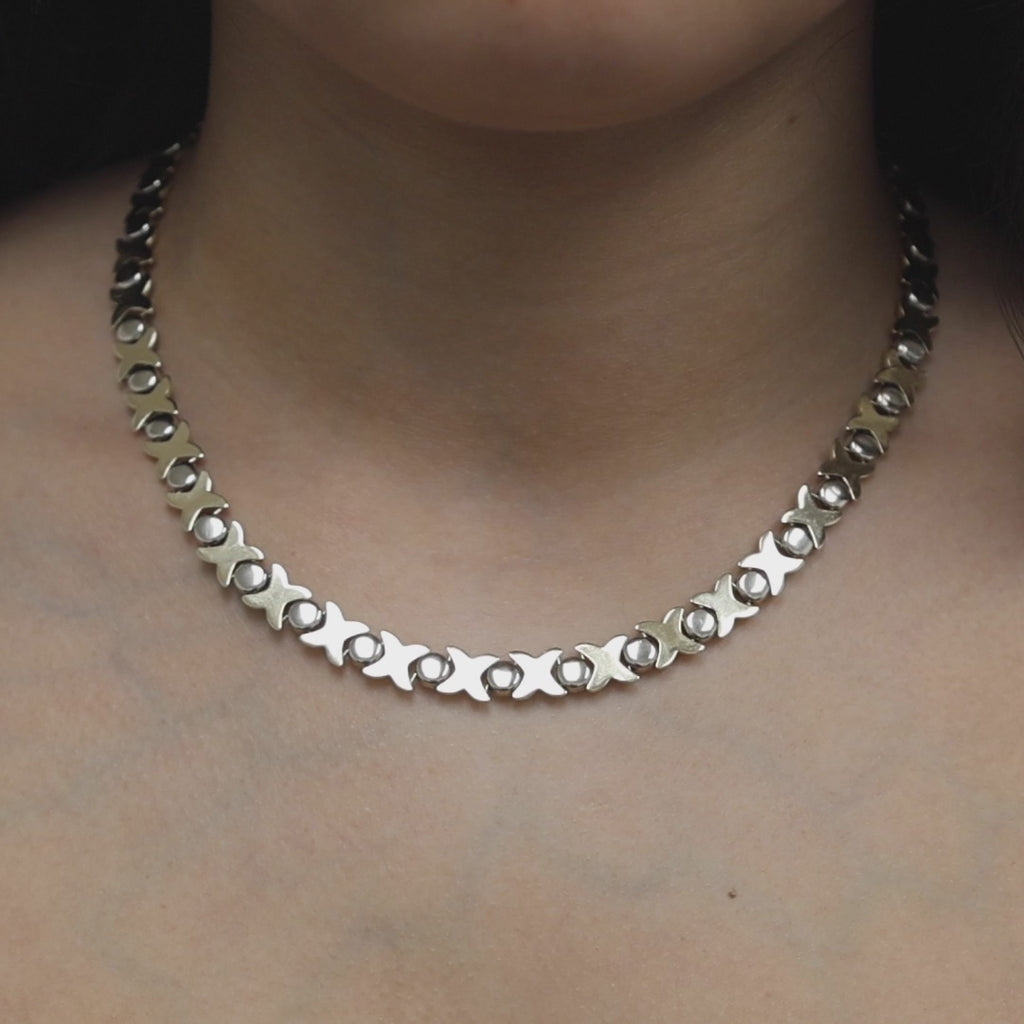 14K Two-Tone Gold XO Link Necklace 18" Ladies Estate