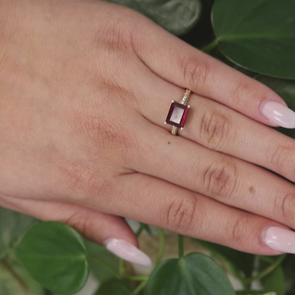 Emerald Cut Ruby Solitaire Diamond Accent Ring 10K Yellow Gold 3.10 CTW Size 7