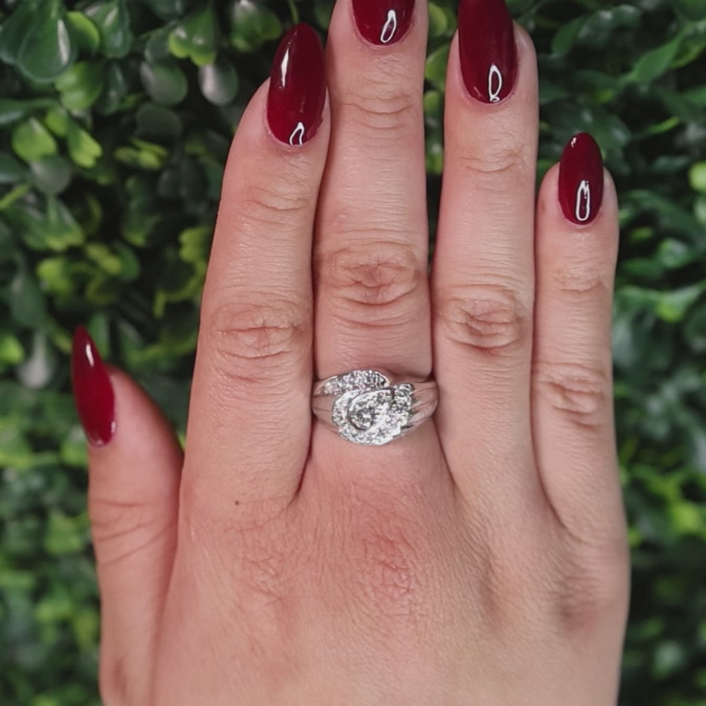 Diamond Cocktail Ring White Gold 1.05 TW Size 8.75 Ladies Vintage Estate