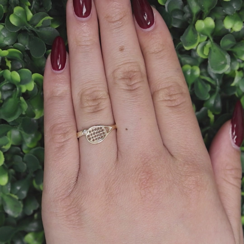 Tennis Racket Accent Diamond Ring 10K Yellow Gold Size 8 Estate