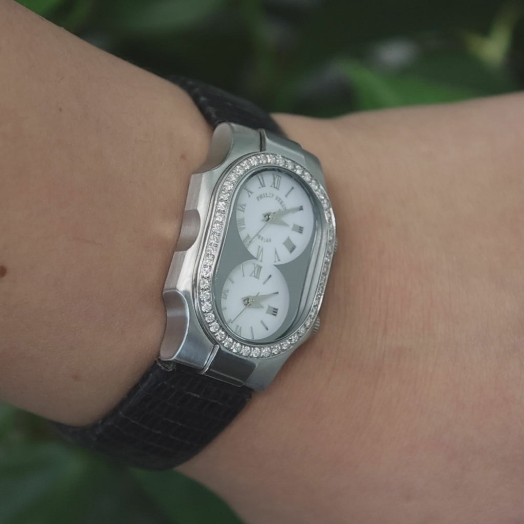 Philip Stein Teslar Dual Time Zone Watch Stainless Steel 0.72 TW Diamonds Estate