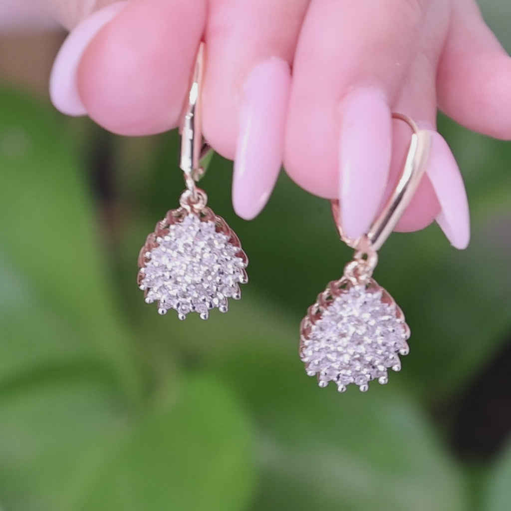 10K Two Tone Gold 0.50CTW Diamond Dangle Lever Back Earrings Cluster Halo Estate