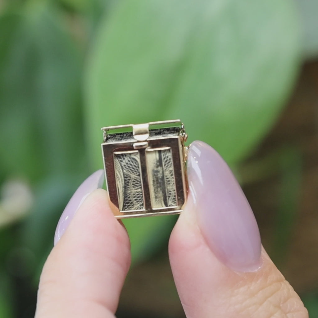 Vintage 14K Yellow Gold Mad Money Dollar Bill Cube Box Charm Pendant