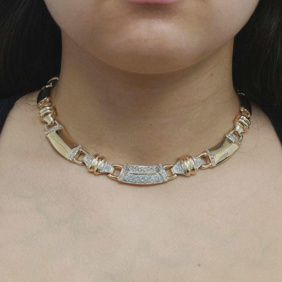 Bar Link Diamond Choker Necklace 14K Gold 2.20 TW 17" Ladies Estate
