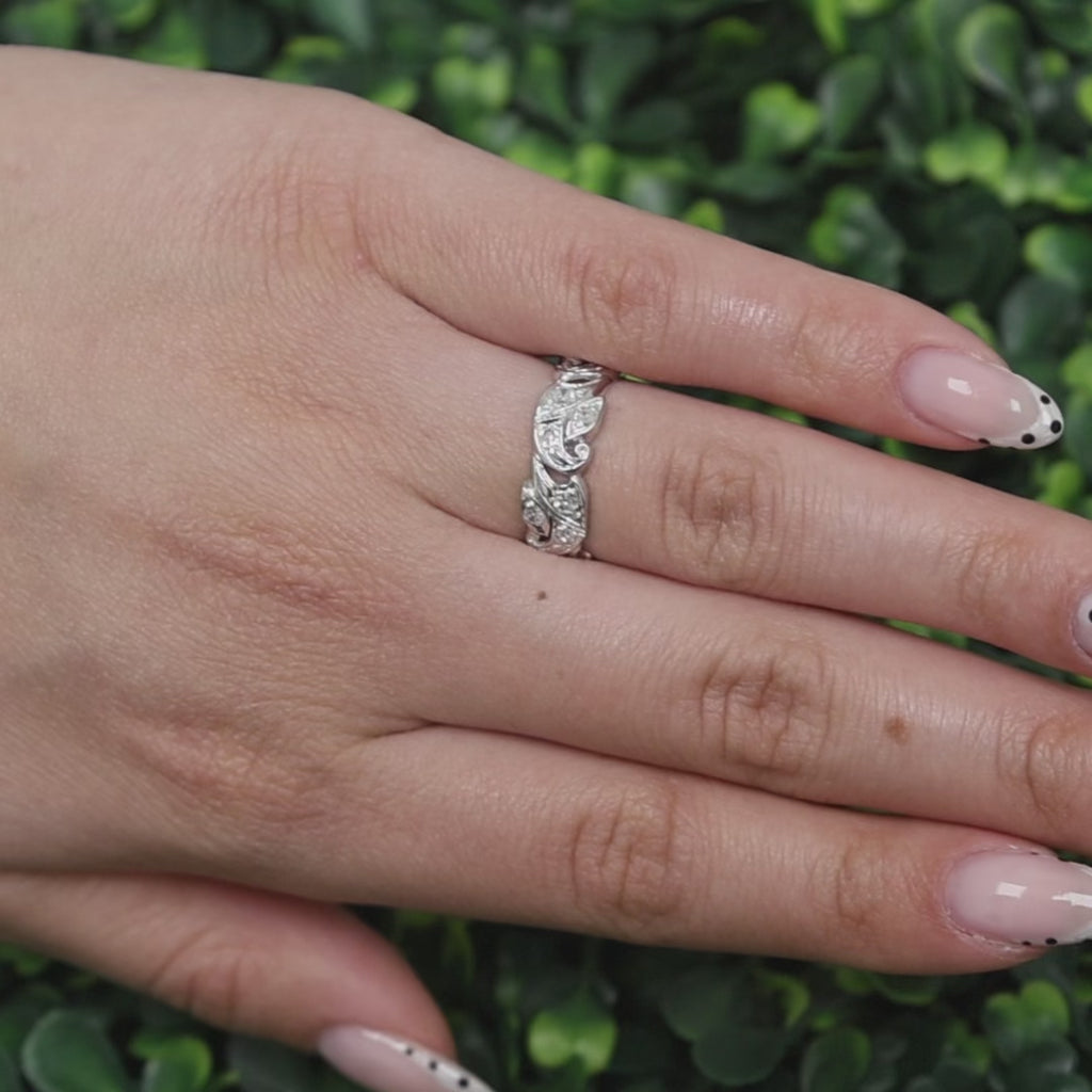 Diamond Full Eternity Floral Band Ring 14K White Gold 0.80 TW Size 7.25 Ladies