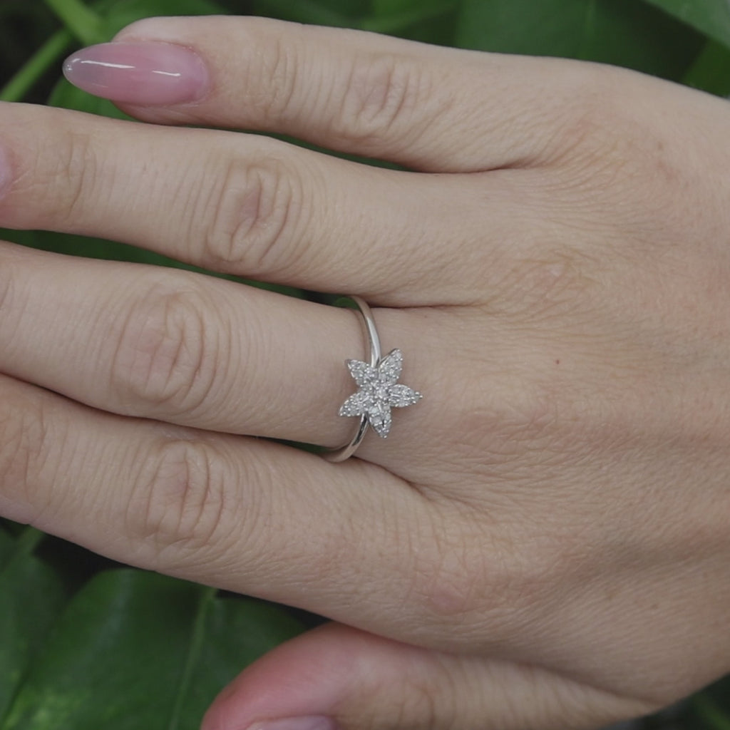 10K White Gold 0.18 CTW Diamond Starfish Ring Size 7.25 Estate